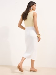 Friends Like These Ecru Split Front Denim Midi Skirt - Image 4 of 4