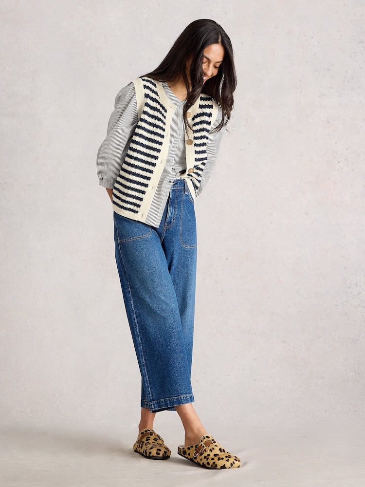 White Stuff Blue Sienna Stripe Button Tank Cardigan - Image 1 of 6