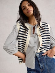 White Stuff Blue Sienna Stripe Button Tank Cardigan - Image 2 of 6