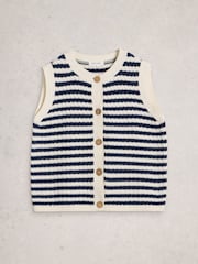 White Stuff Blue Sienna Stripe Button Tank Cardigan - Image 5 of 6