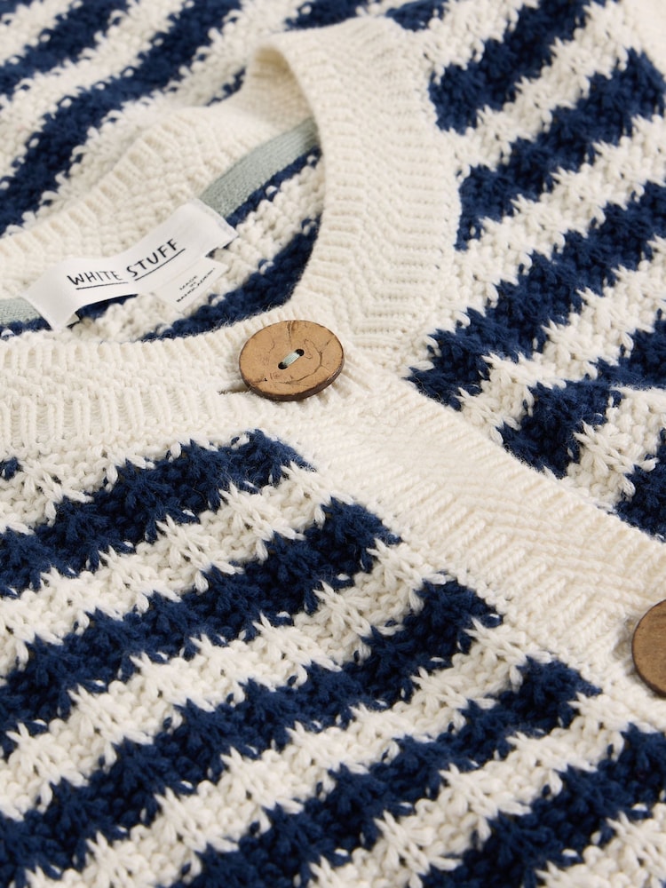 White Stuff Blue Sienna Stripe Button Tank Cardigan - Image 6 of 6