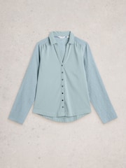 White Stuff Green Annie Mix Jersey Shirt - Image 5 of 6