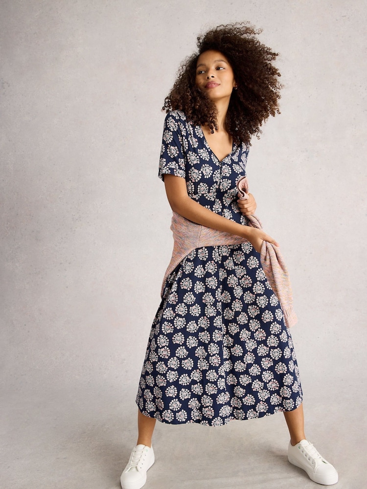 White Stuff Blue Megan Jersey Dress - Image 2 of 6