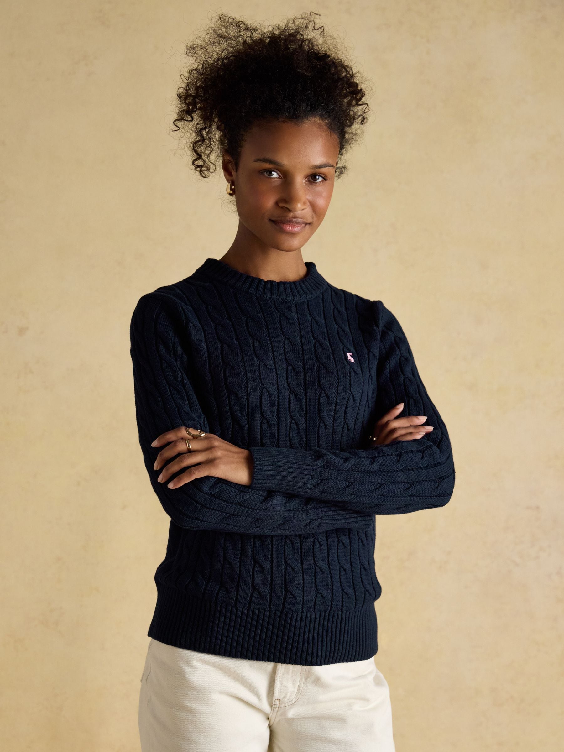 Buy Joules Navy Classic Crew Neck Cotton Cable Knit Jumper from