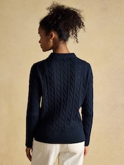 Joules Classic Cable Navy Cotton Crew Neck Jumper - Image 2 of 8