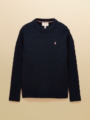 Joules Classic Cable Navy Cotton Crew Neck Jumper - Image 8 of 8