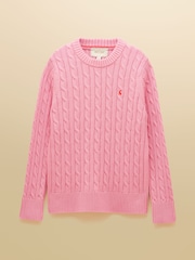 Joules Classic Cable Pink Cotton Crew Neck Jumper - Image 11 of 11
