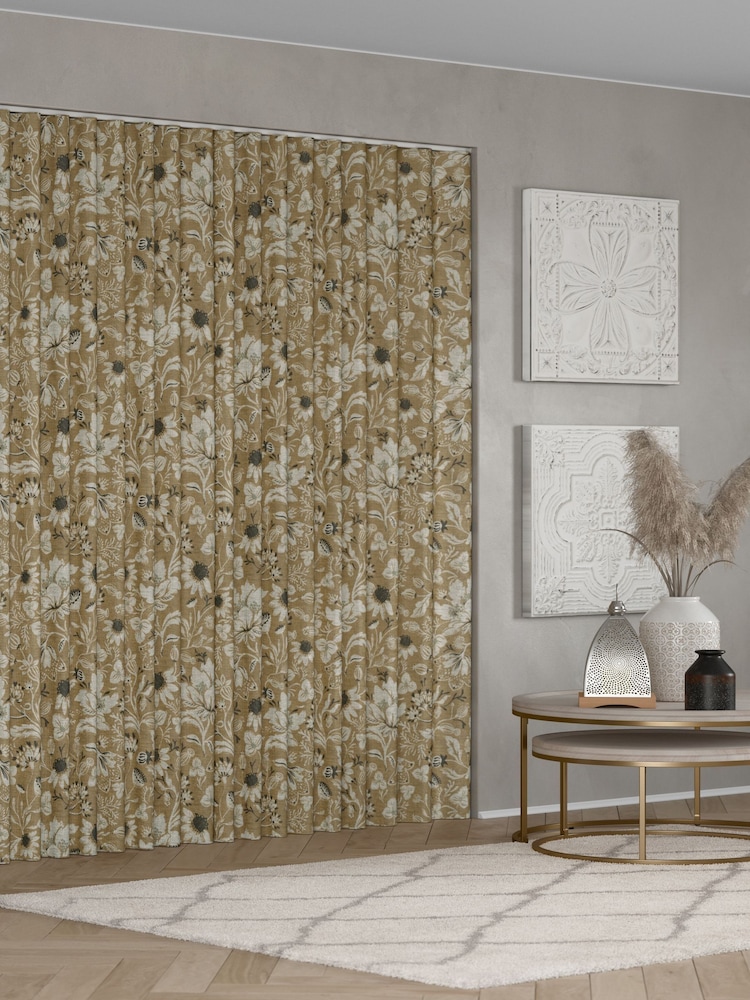 Natural Woodblock Floral Made to Measure Curtains - Image 2 of 9