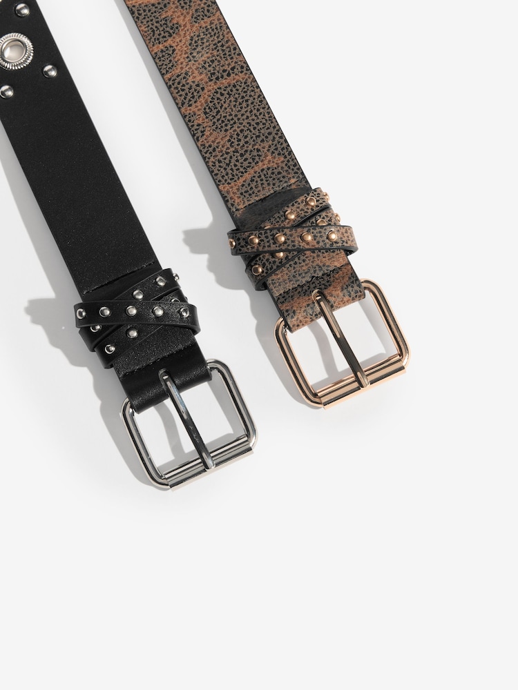 Lipsy Leopard Print and Studded Belts 2 Pack - Image 5 of 5