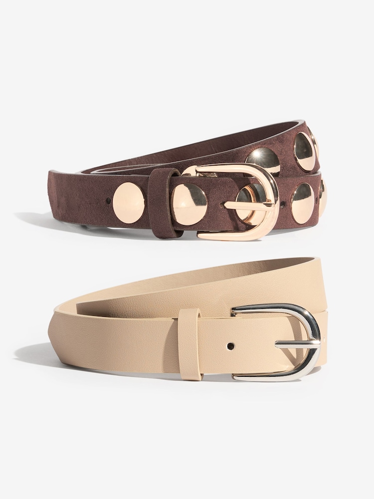 Friends Like These Choc and Cream Studded Belts 2 Pack - Image 1 of 5