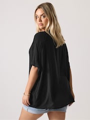 Yours Curve Black Swiss Dot Crinkle Notchneck Top - Image 2 of 5