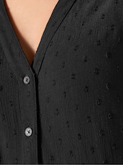 Yours Curve Black Swiss Dot Crinkle Notchneck Top - Image 4 of 5