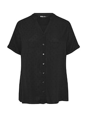 Yours Curve Black Swiss Dot Crinkle Notchneck Top - Image 5 of 5