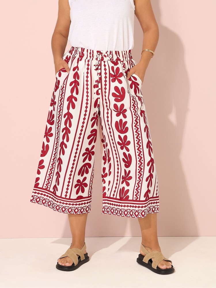 Yours Curve Red Woven Midaxi Culottes - Image 1 of 5