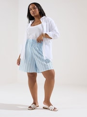 Yours Curve Blue Stripe Shorts - Image 2 of 5