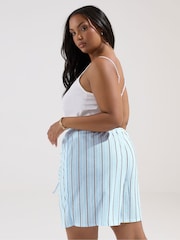 Yours Curve Blue Stripe Shorts - Image 3 of 5