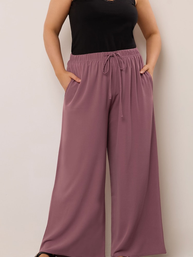 Yours Curve Purple Washed Twill Wide Leg Trousers - Image 1 of 5