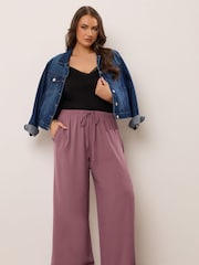 Yours Curve Purple Washed Twill Wide Leg Trousers - Image 3 of 5