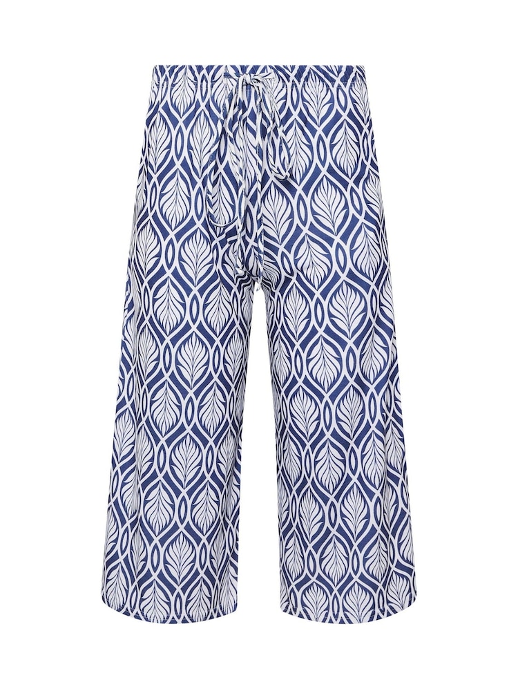 M&Co Blue Petite Abstract Wide Leg Culote Trousers - Image 1 of 1