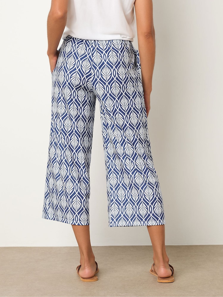M&Co Blue Petite Abstract Wide Leg Culote Trousers - Image 2 of 5