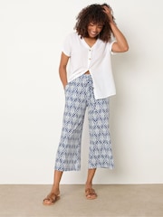 M&Co Blue Petite Abstract Wide Leg Culote Trousers - Image 3 of 5