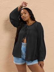 Yours Curve Black Thick and Thin Bow Cover-Up - Image 1 of 5