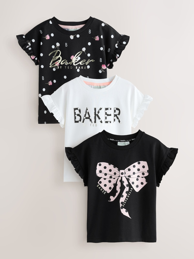 Baker by Ted Baker Frill Detail T-Shirts 3 Pack - Image 1 of 8 Baker by Ted Baker Frill Detail T-Shirts 3 Pack - Image 1 of 8