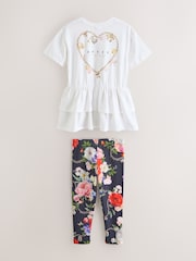 Baker by Ted Baker Navy 2 Piece Peplum Hem T-Shirt & Printed Leggings Set - Image 9 of 15