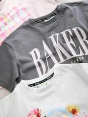 Baker by Ted Baker Pink & White 3 Pack Boxy Fit Graphic Printed T-Shirt - Image 6 of 8
