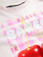 Baker by Ted Baker Pink & White 3 Pack Boxy Fit Graphic Printed T-Shirt - Image 8 of 8