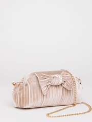 JD Williams Nude Bow Pleated Clutch Bag - Image 1 of 5