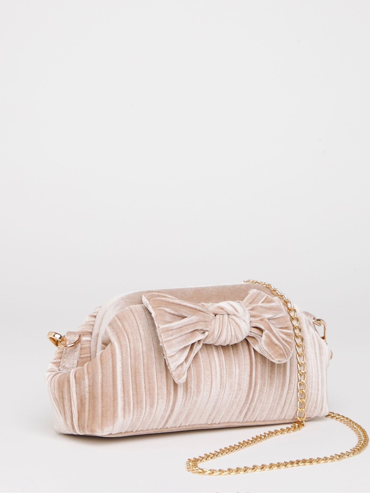JD Williams Nude Bow Pleated Clutch Bag - Image 1 of 5