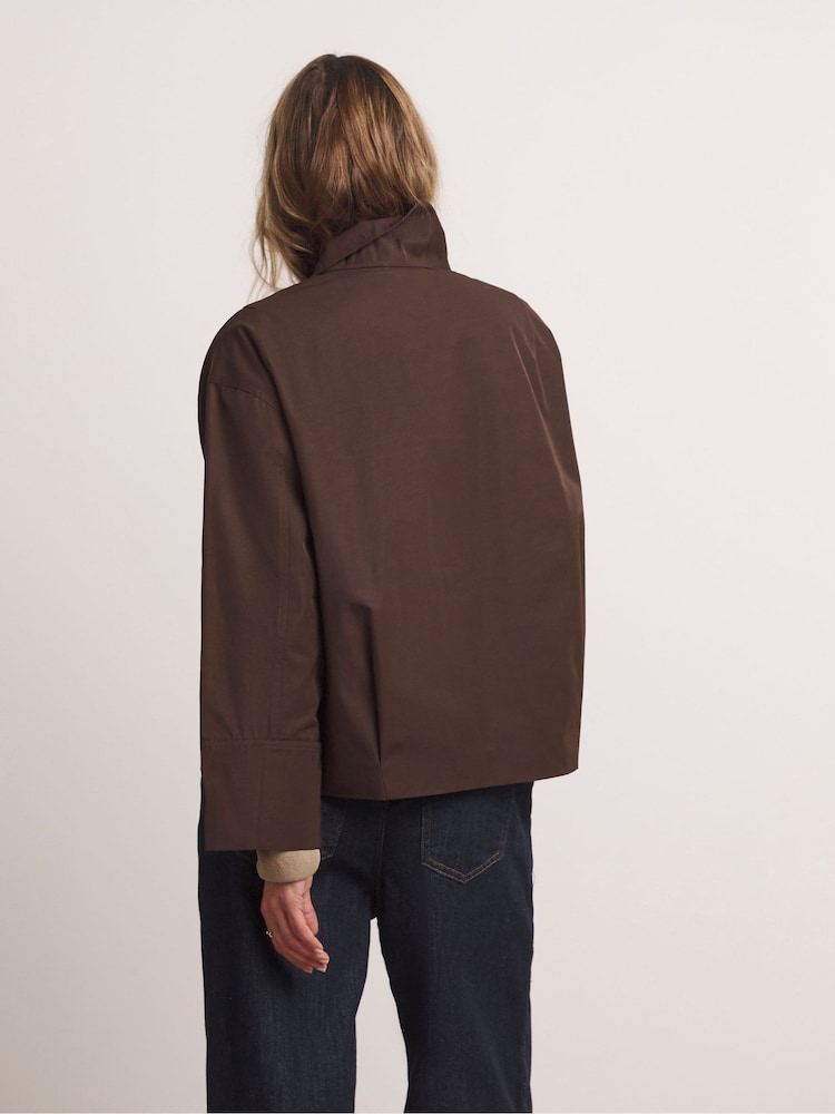 JD Williams Brown Anthology By JD Williams Premium Funnel Neck Short Trench Coat - Image 2 of 6