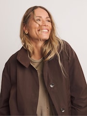 JD Williams Brown Anthology By JD Williams Premium Funnel Neck Short Trench Coat - Image 3 of 6