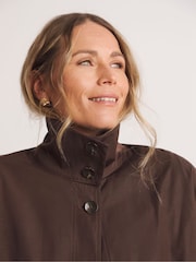 JD Williams Brown Anthology By JD Williams Premium Funnel Neck Short Trench Coat - Image 4 of 6