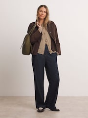 JD Williams Brown Anthology By JD Williams Premium Funnel Neck Short Trench Coat - Image 5 of 6