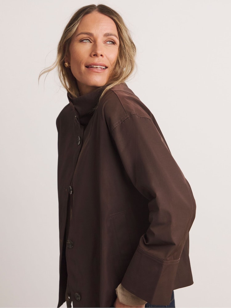 JD Williams Brown Anthology By JD Williams Premium Funnel Neck Short Trench Coat - Image 6 of 6