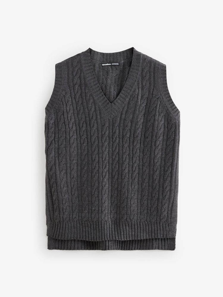 Threadbare Grey Cable Knit Vest - Image 1 of 1 Threadbare Grey Cable Knit Vest - Image 1 of 1