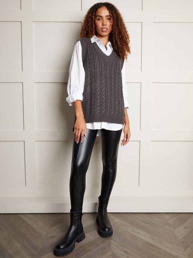 Threadbare Grey Cable Knit Vest - Image 3 of 3 Threadbare Grey Cable Knit Vest - Image 3 of 3