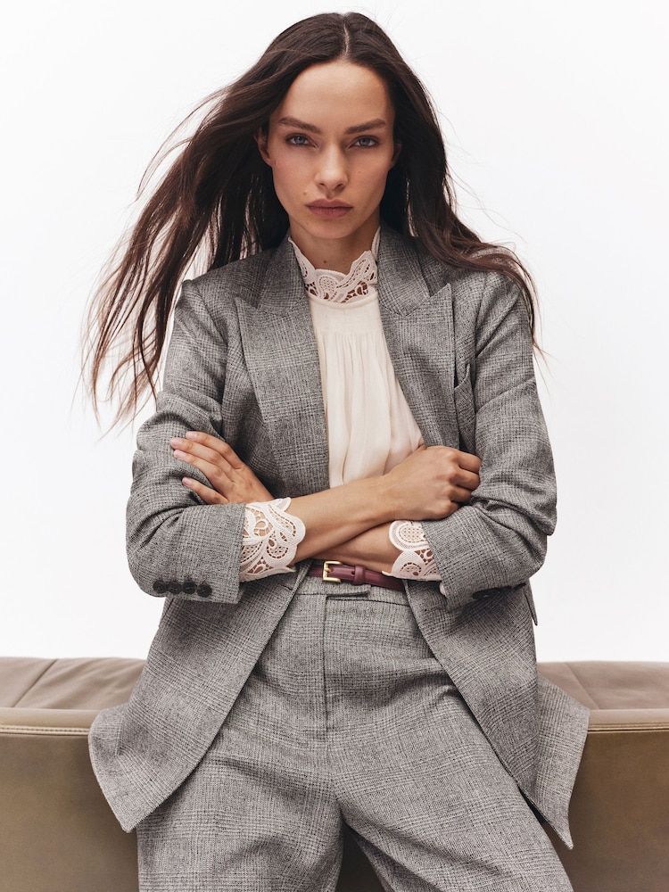 Reiss Grey Darlton Double-Breasted Textured Suit Blazer - Image 1 of 11