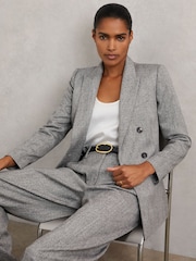 Reiss Grey Darlton Double-Breasted Textured Suit Blazer - Image 10 of 11