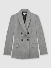 Reiss Grey Darlton Double-Breasted Textured Suit Blazer - Image 2 of 11