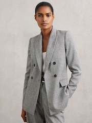 Reiss Grey Darlton Double-Breasted Textured Suit Blazer - Image 5 of 11