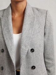 Reiss Grey Darlton Double-Breasted Textured Suit Blazer - Image 6 of 11