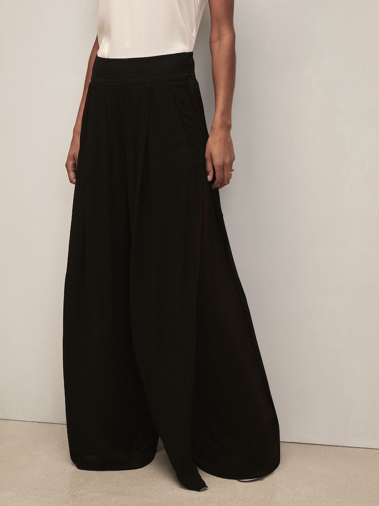 Reiss Black Lucyle Petite Reiss | Royal Ballet Chiffon Trousers - Image 1 of 7