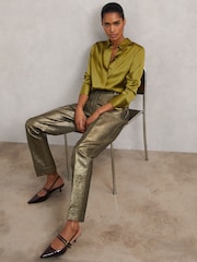 Reiss Gold Sienna Tapered Metallic Suit Trousers with Cotton - Image 1 of 7
