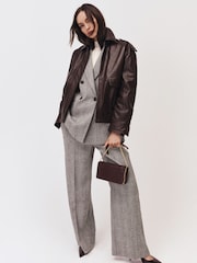 Reiss Grey Darlton Wide-Leg Textured Suit Trousers - Image 1 of 7