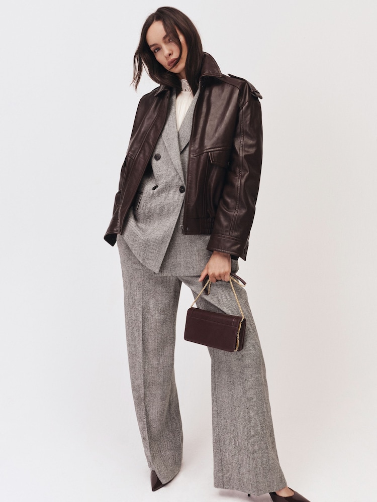 Reiss Grey Darlton Wide-Leg Textured Suit Trousers - Image 1 of 7