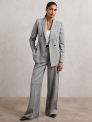Reiss Grey Darlton Wide-Leg Textured Suit Trousers - Image 3 of 7