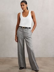 Reiss Grey Darlton Wide-Leg Textured Suit Trousers - Image 5 of 7